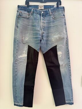 Gallery Dept Two-Tone Light Blue and Black Slim Straight Jeans